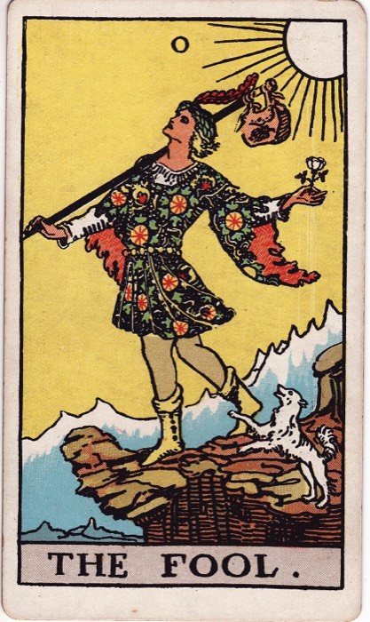 The Fool — Rider–Waite–Smith tarot plate, 1909